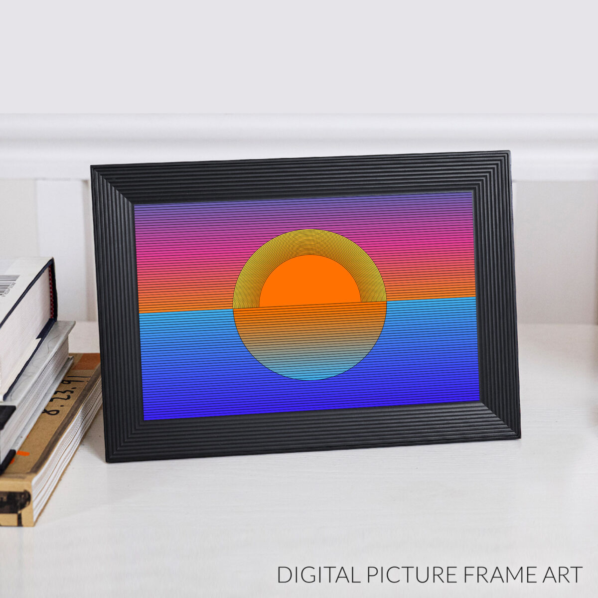 Sunset digital wallpaper design in a digital picture frame.