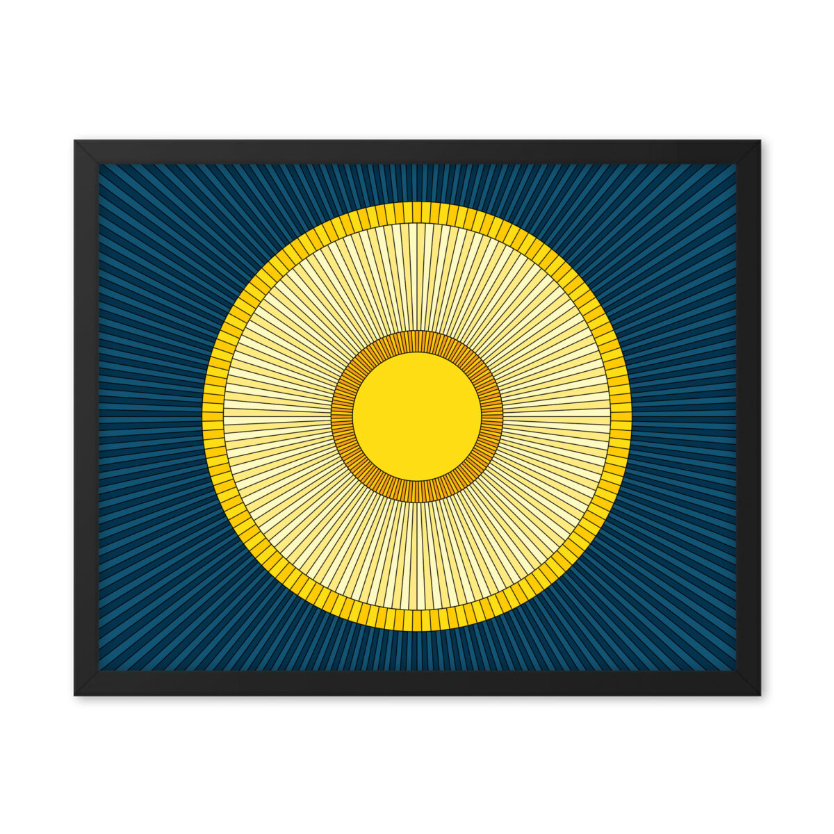 16 inch by 20 inch Solstice sun art print in a black frame