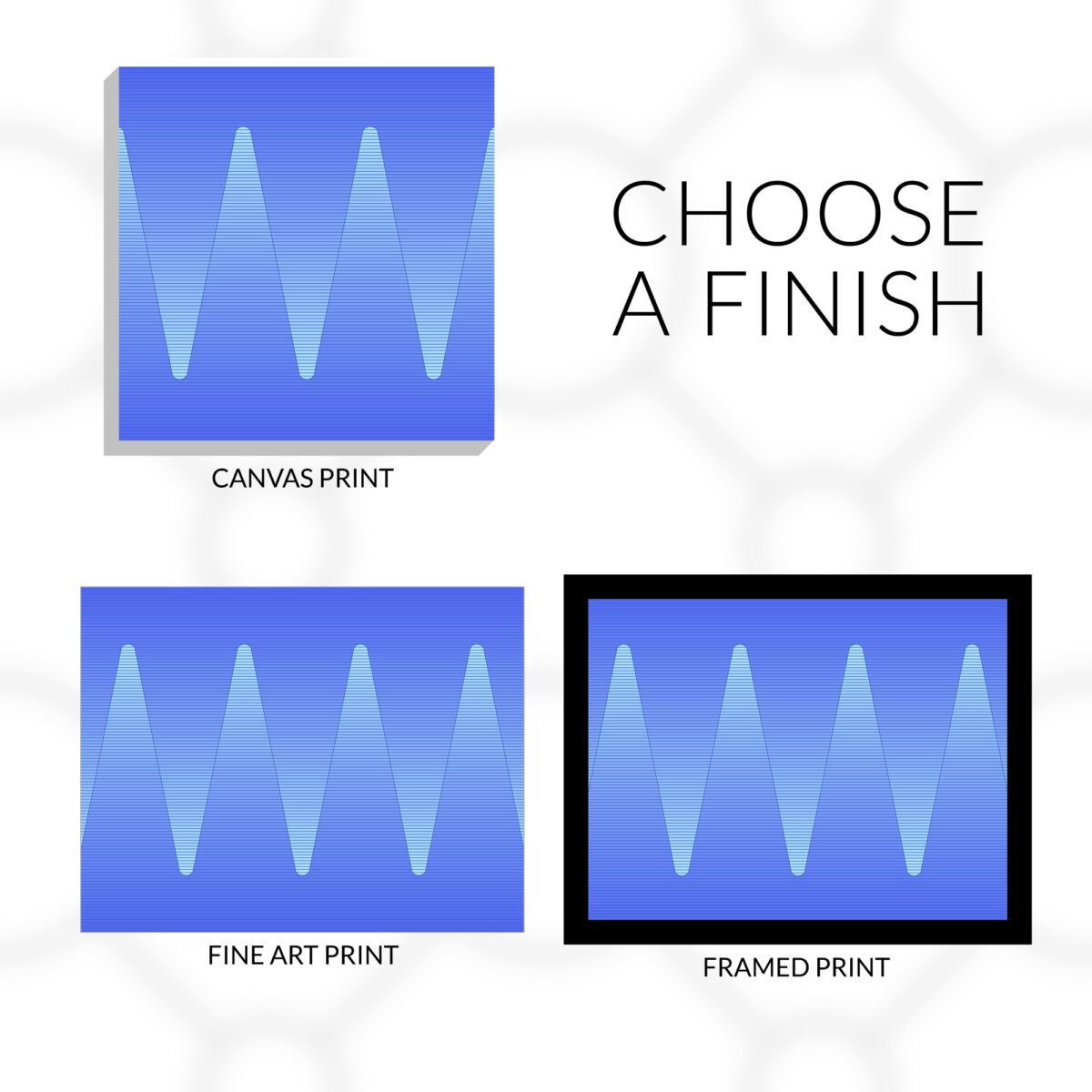 Polar Points design choose a finish. Canvas print, fine art print, or framed fine art print.