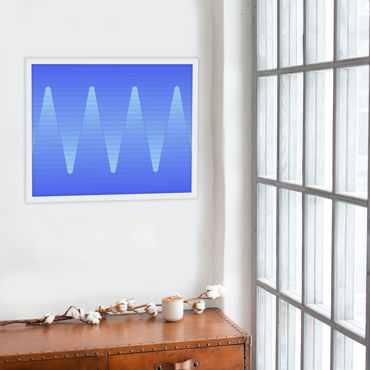 White framed Polar Points art print hanging on a wall