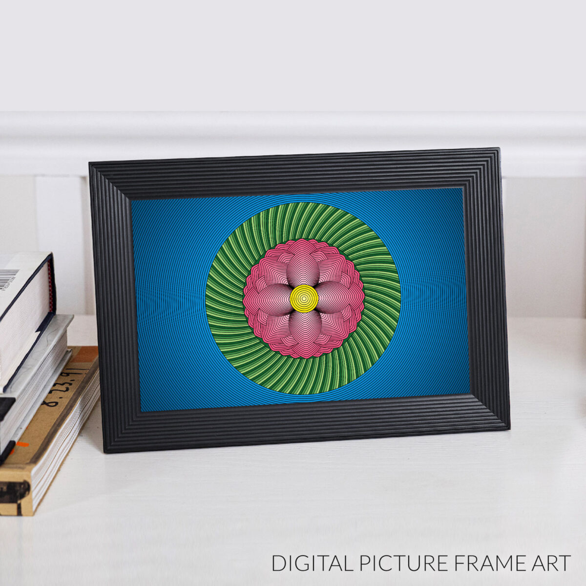 Lotus Flower digital wallpaper design in a digital picture frame.