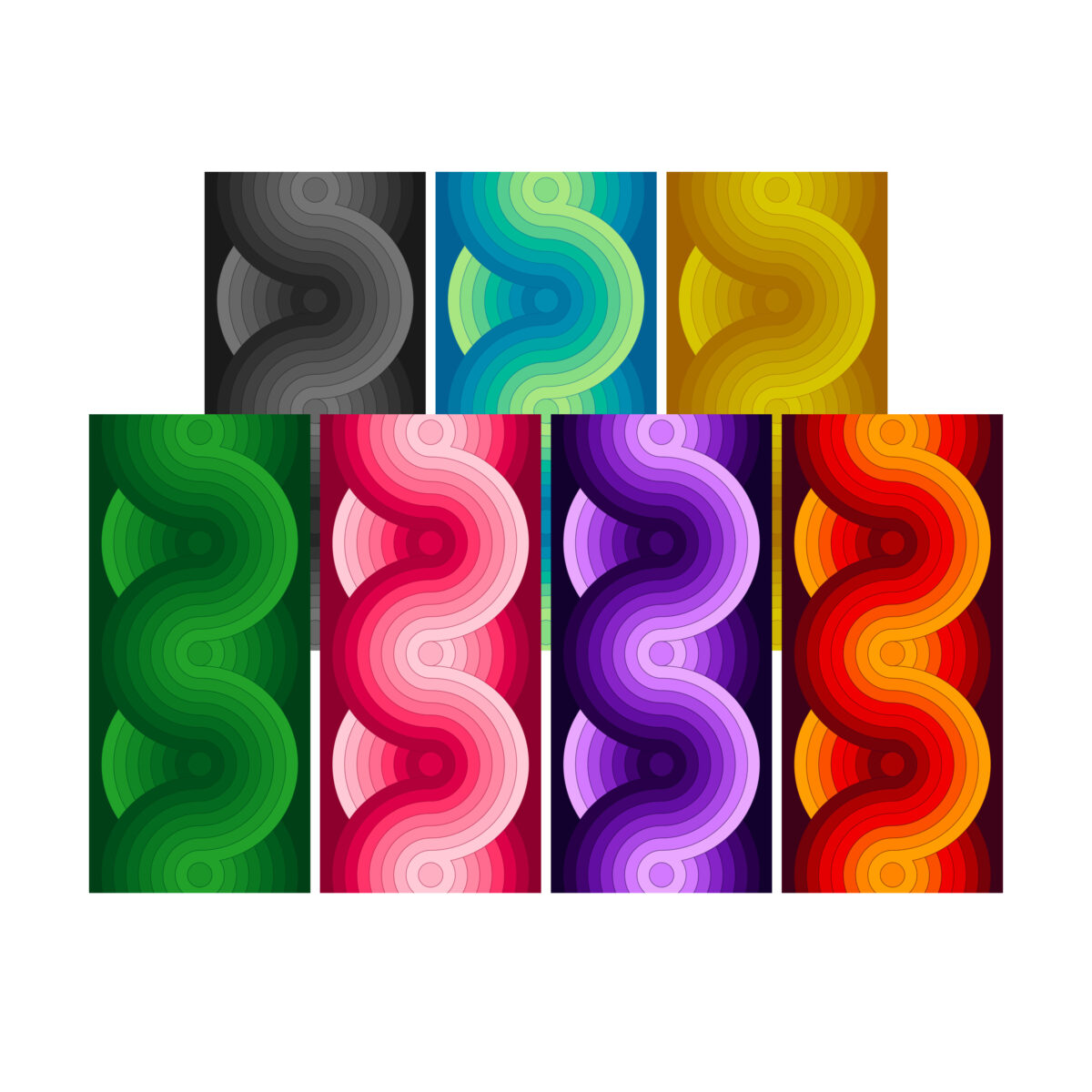Seven different color variations included in the Curls mobile wallpaper pack