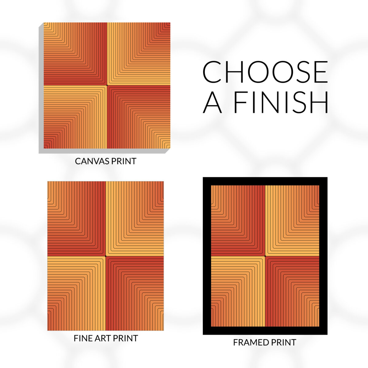 Scorcher design choose a finish. Canvas print, fine art print, or framed fine art print.