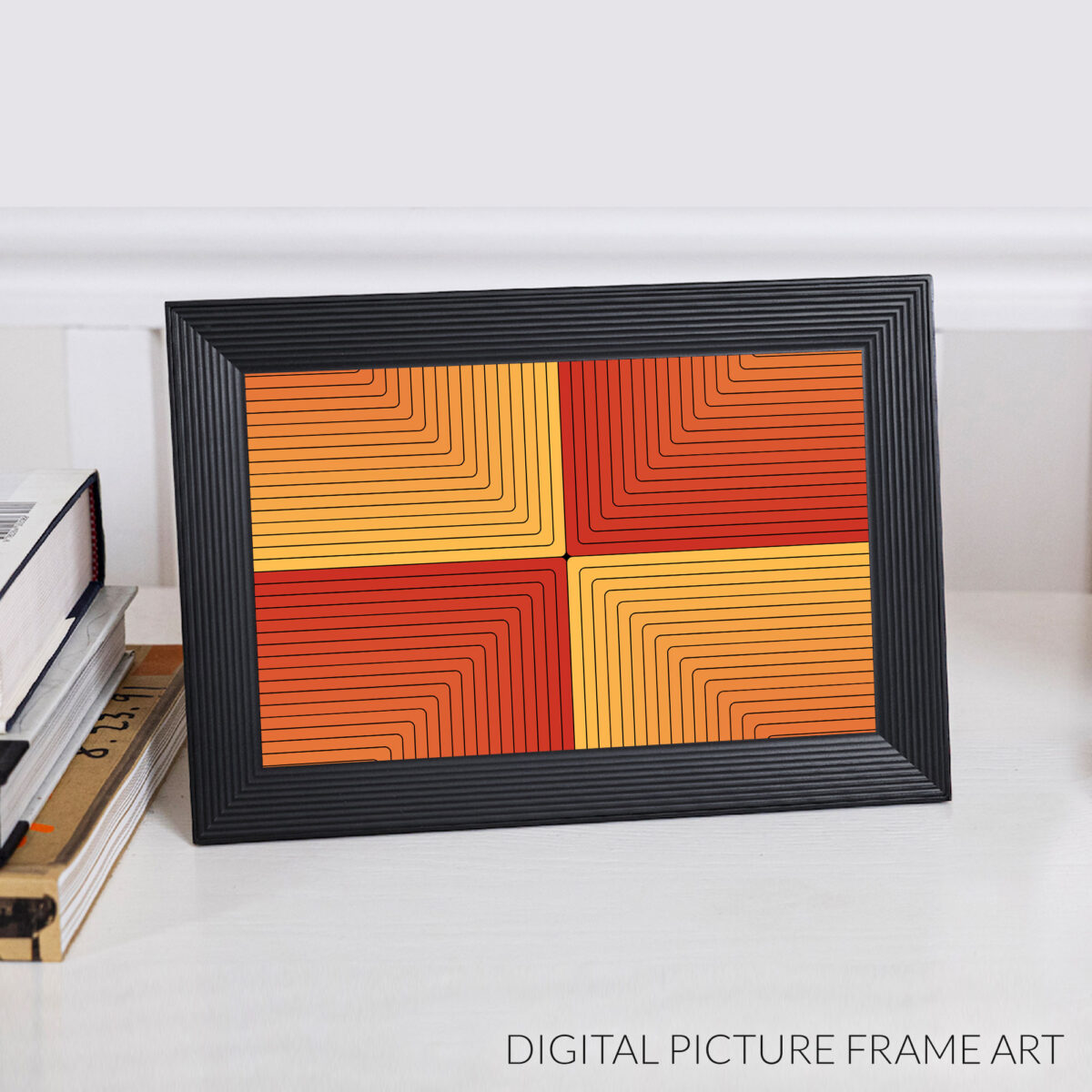 Scorcher digital wallpaper design in a digital picture frame.