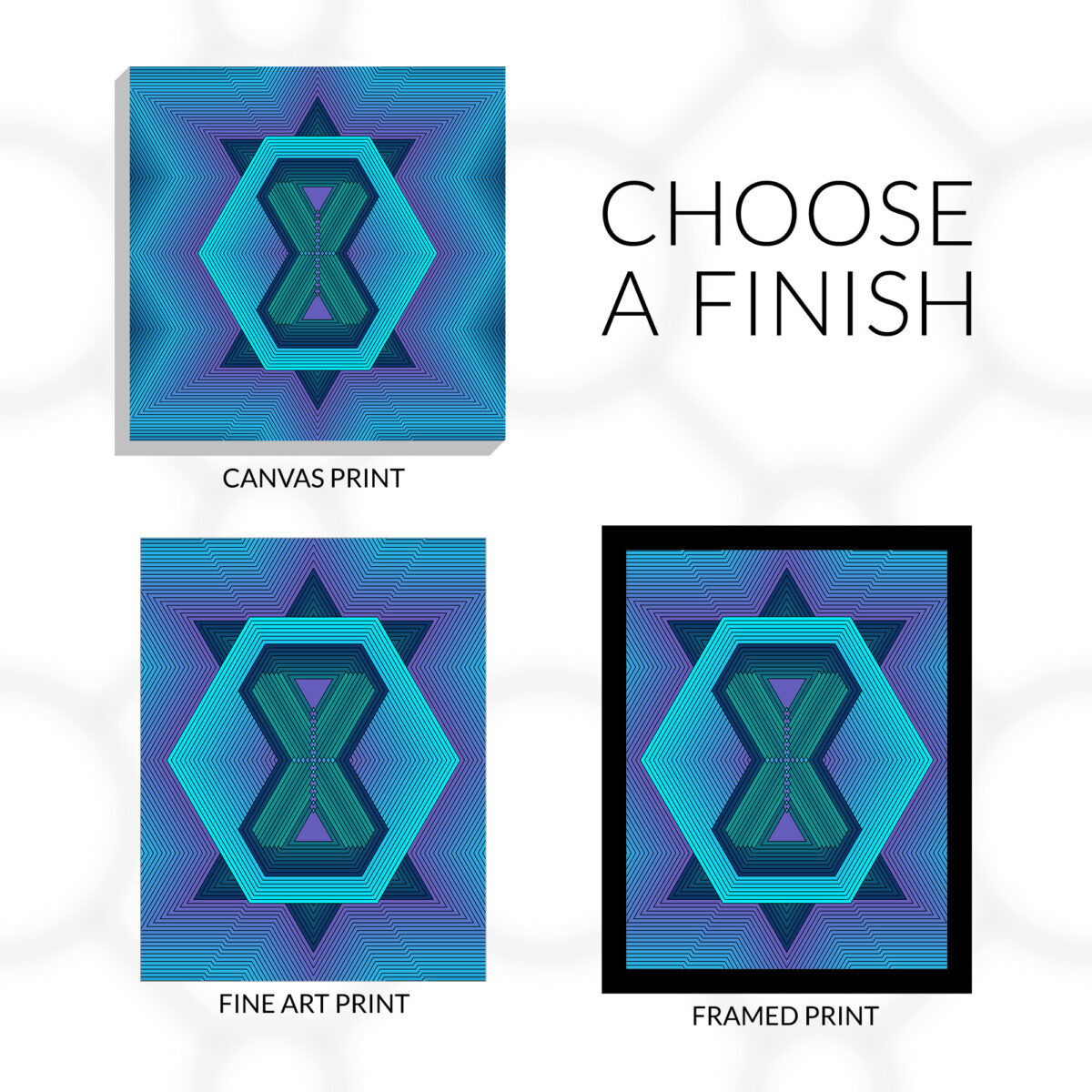 Aquamarine design choose a finish. Canvas print, fine art print, or framed fine art print.