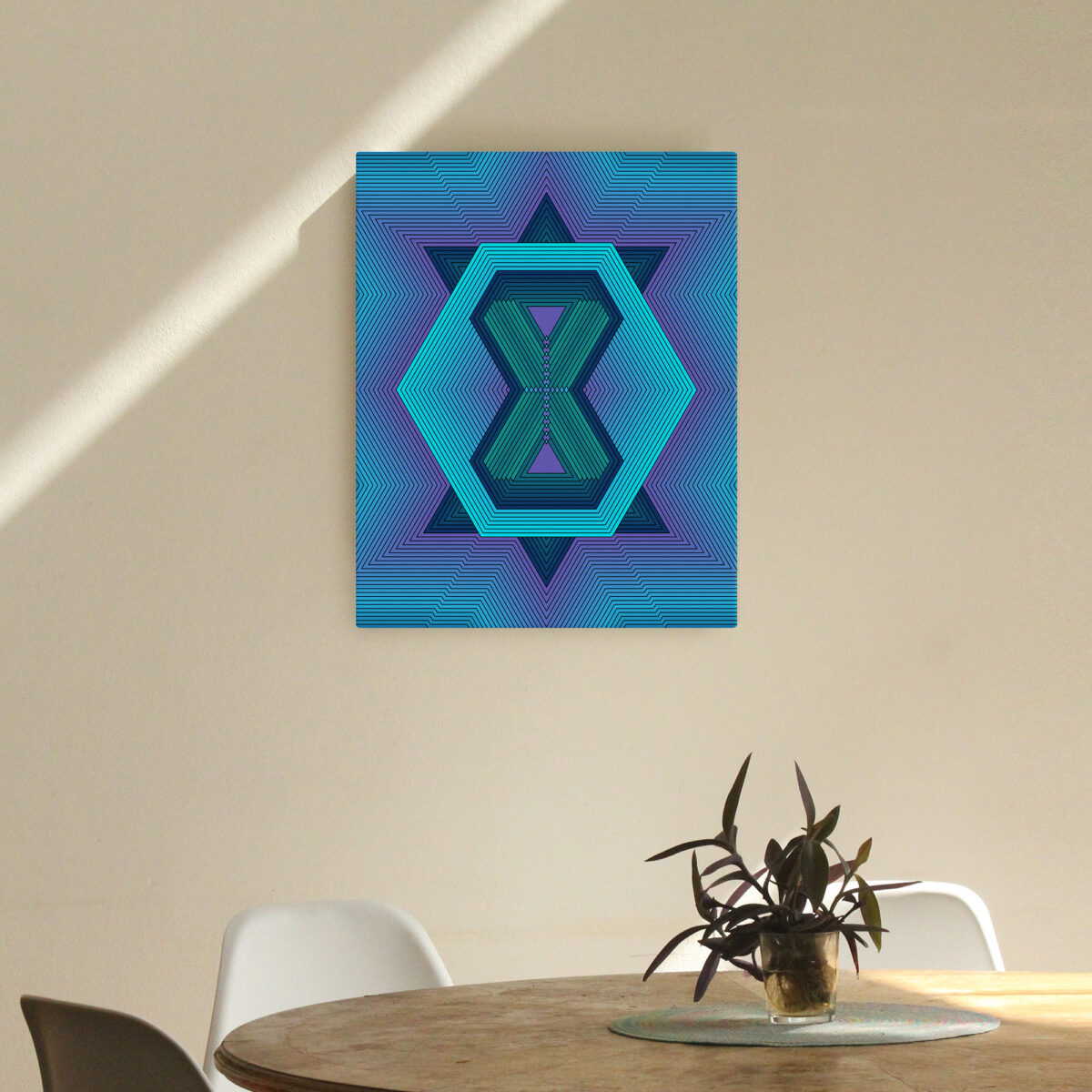 Aquamarine canvas print hanging on a wall