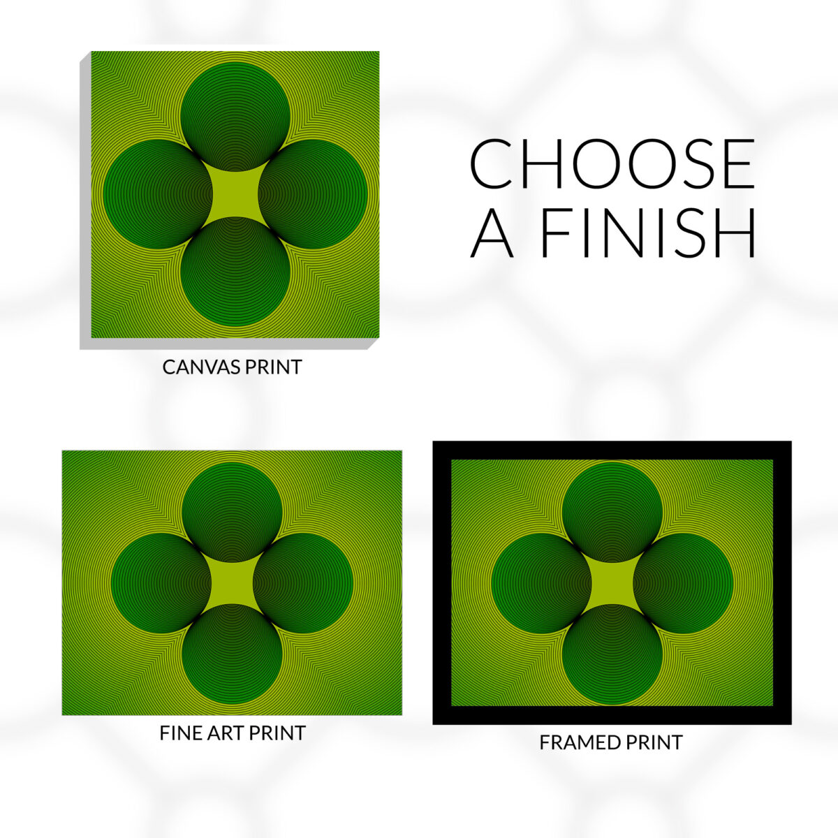Clover design choose a finish. Canvas print, fine art print, or framed fine art print.