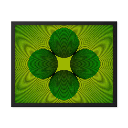 16 inch by 20 inch green four leaf Clover art print in a black frame