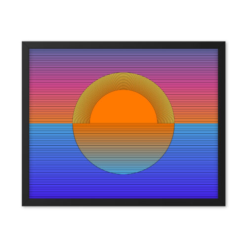 16 inch by 20 inch Sunset art print in a black frame
