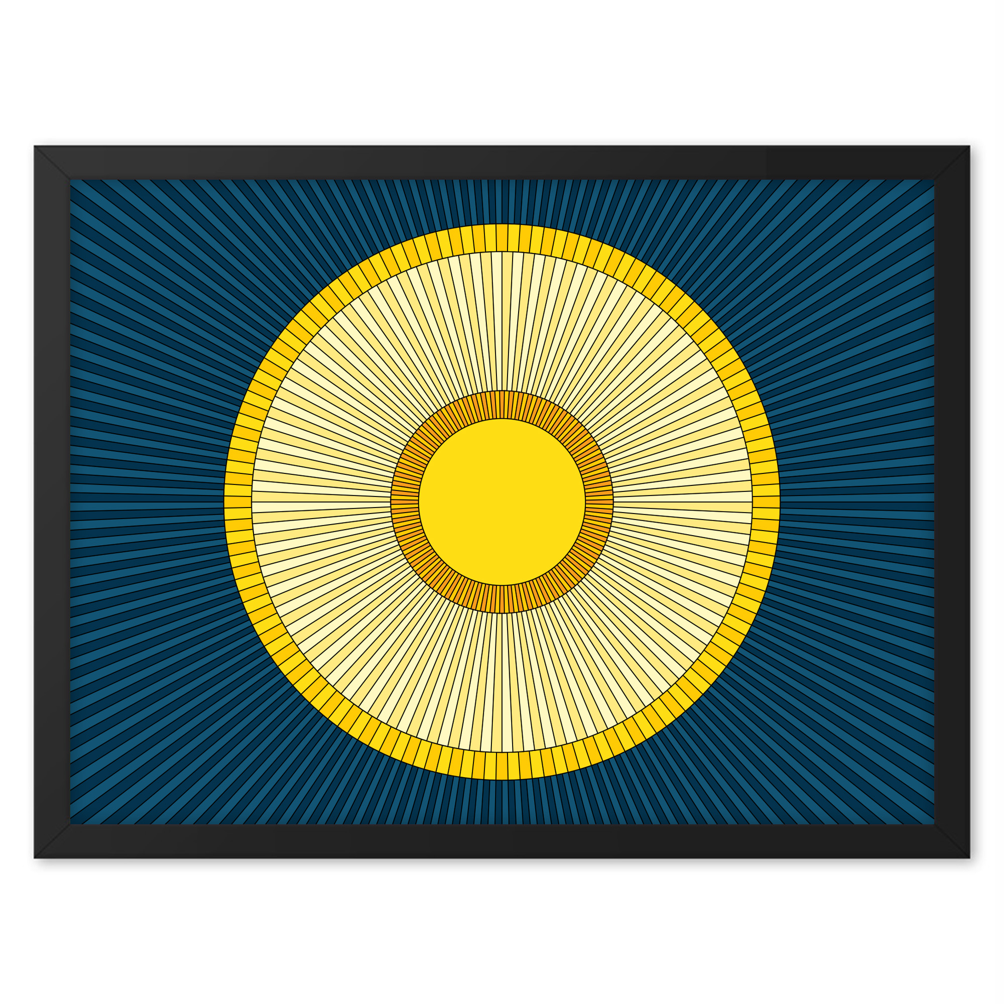 24 Inch wide by 18 inch tall Solstice art print in a black wood frame.