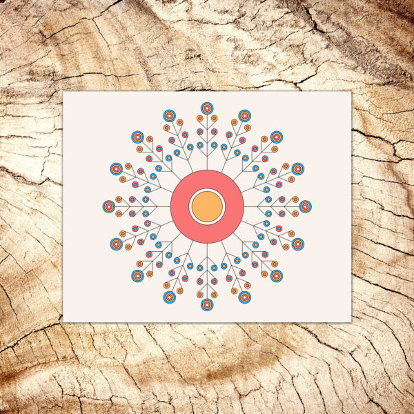Photo of a Tribes art print laying on a wood table.
