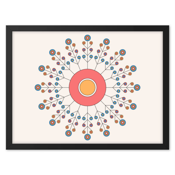 24 Inch wide by 18 inch tall Tribes art print in a black wood frame.