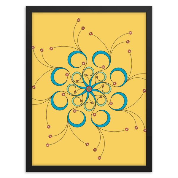 18 Inch wide by 24 inch tall Curls art print in a black wood frame.
