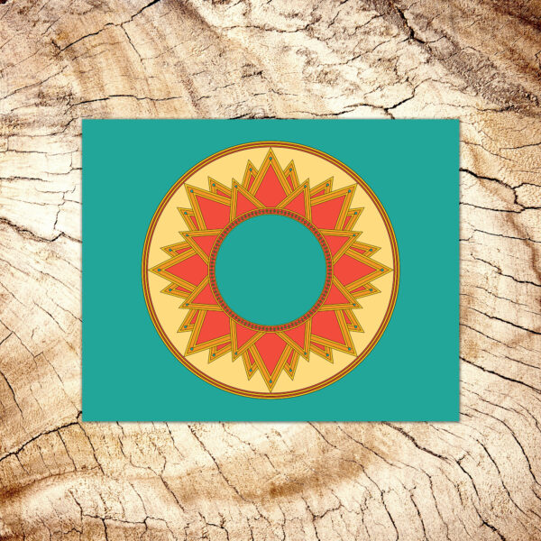 Photo of a Solarium art print laying on a wood table.