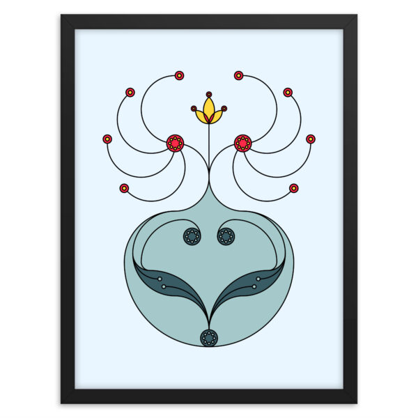18 Inch wide by 24 inch tall Trillium art print in a black wood frame.