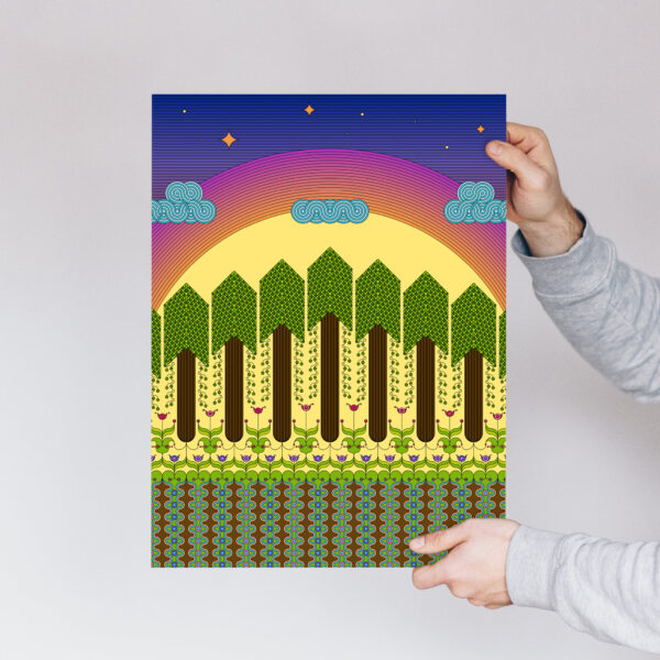 Photo of a person holding a Dawn art print.