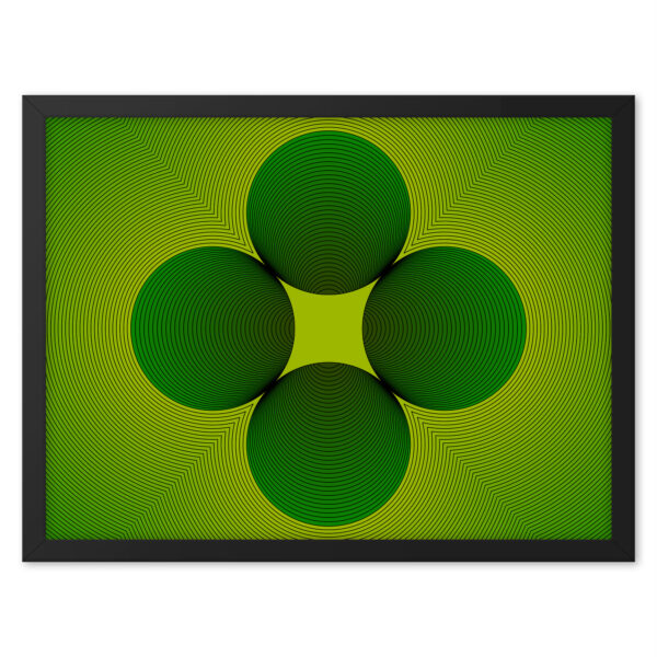 24 Inch wide by 18 inch tall Clover art print in a black wood frame.