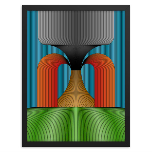 18 Inch wide by 24 inch tall Volcanic art print in a black wood frame.